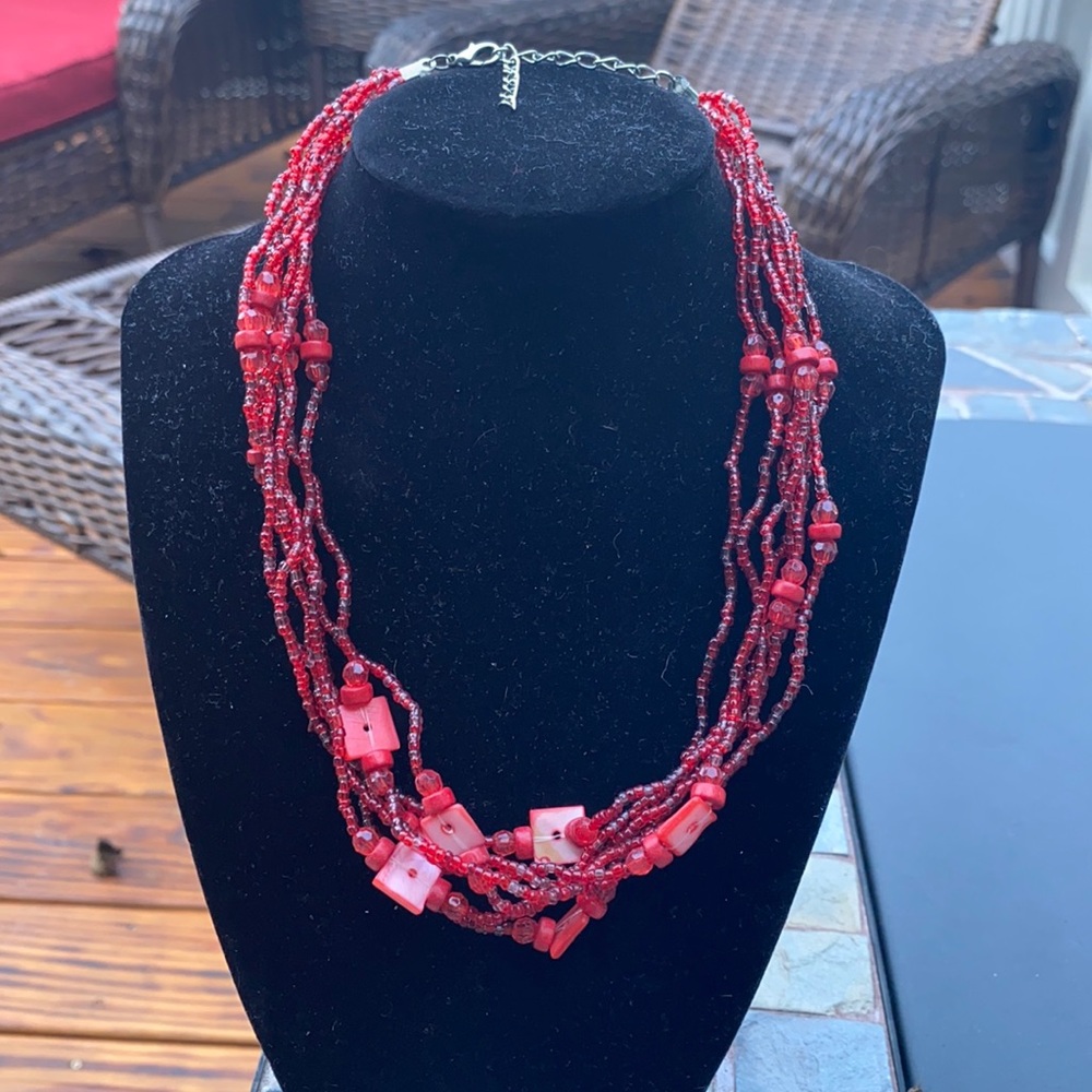 Red adjustable beaded choker necklace